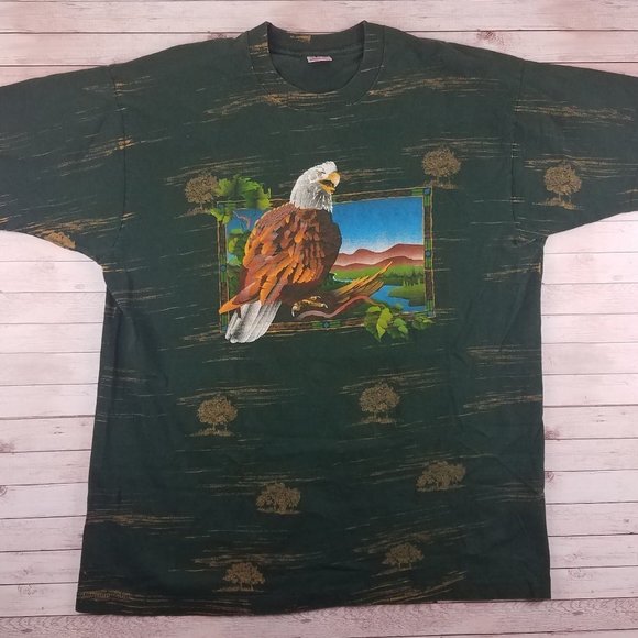 VTG 90s Eagle Art FOTL All Over Print Tee Shirt - Picture 1 of 7